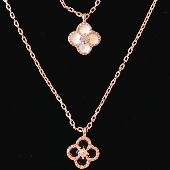 Rose Gold & Silver Four Leaf Clover CZ Necklace 269 - Picture 6 of 8